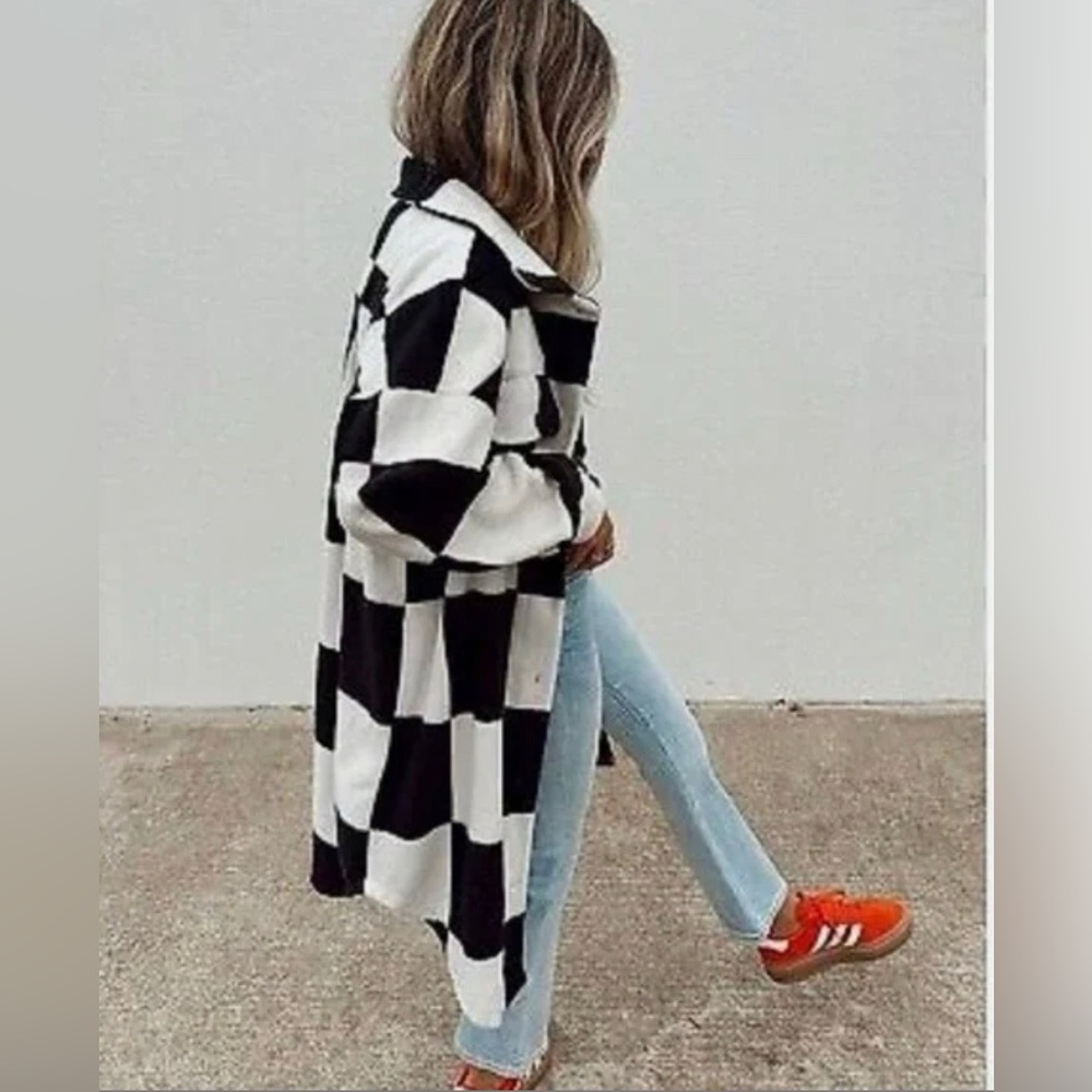 Ascot + Hart Black checkered Fleece Shacket